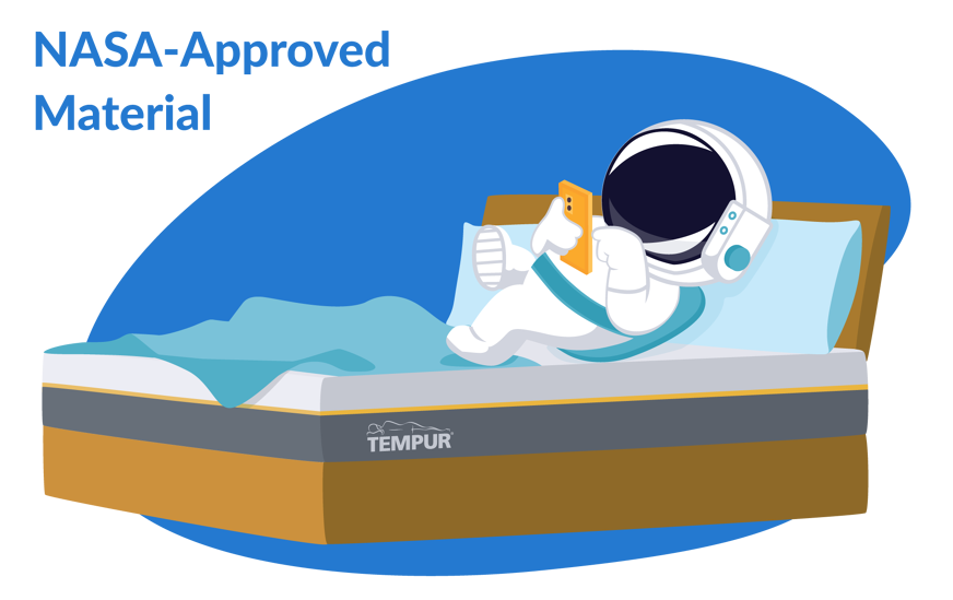 astronaut sitting on tempur mattress